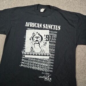 Vintage African Sanctus T Shirt Mens XL Black David Fanshawe 90s Screen Stars